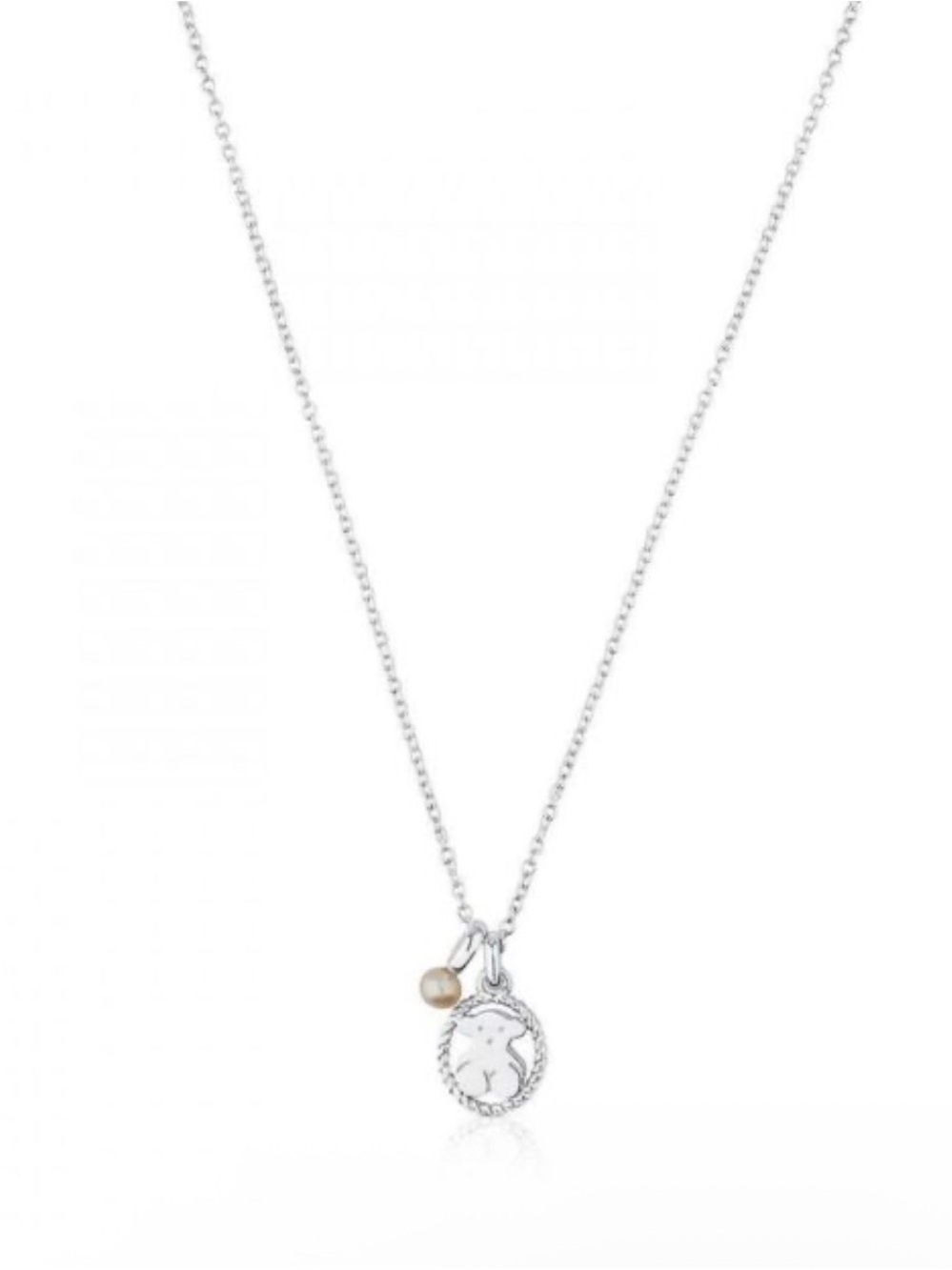Tous Sterling Silver Cat Pendant Necklace with Pearl - Silver & Cream original